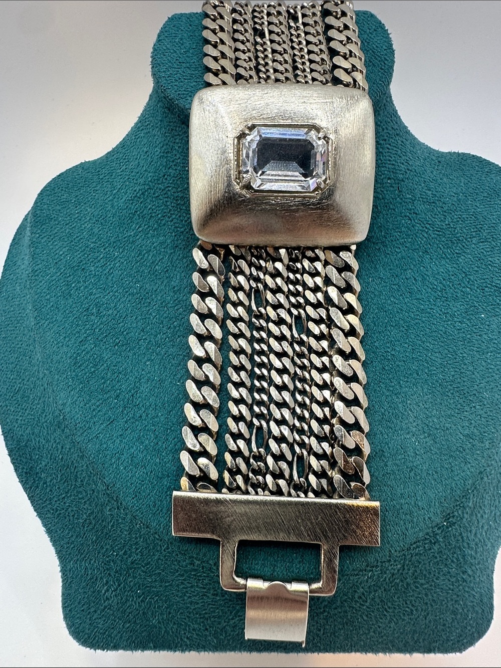 Yohai Designer Silver Tone Multi Chain Crystal Statement Bracelet 6.75”